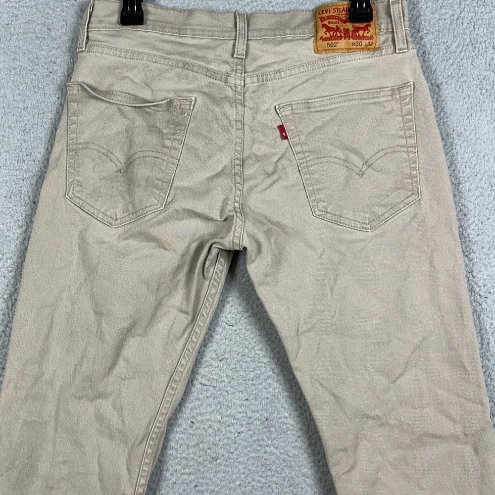 Levis 502 Jeans Mens 30X32 Tan Regular Fit Tapered Leg Red Tab Stretch Denim EUC